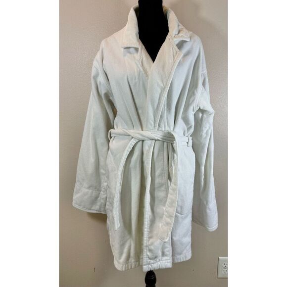 Victoria’s Secret White Terry Cloth Robe With Pockets & Waist Tie Women's Large - Picture 1 of 12